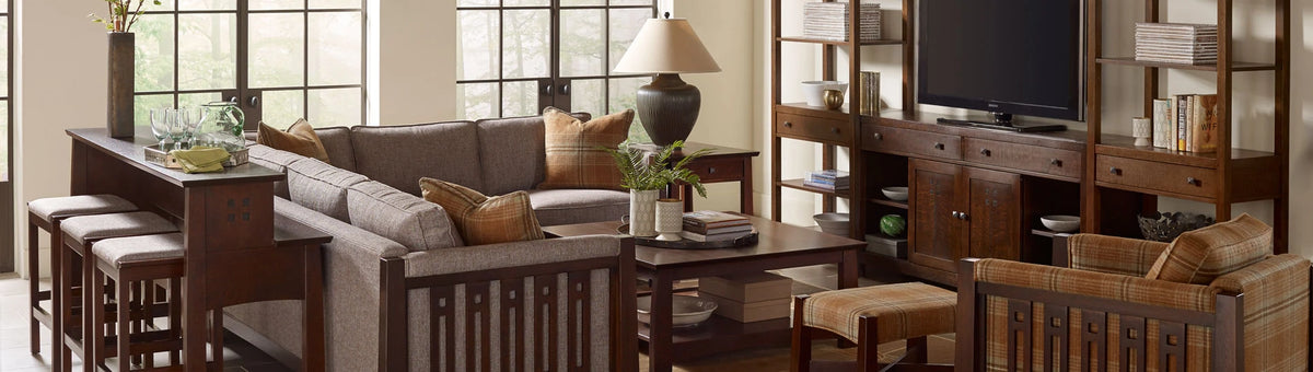 洋書　Stickley Style Slatted Back Bookcase with Six Shelves – Stickley