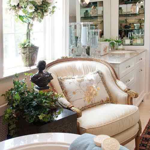 Custom Upholstered Chair and Custom Pillow in Lehigh Valley Powder room