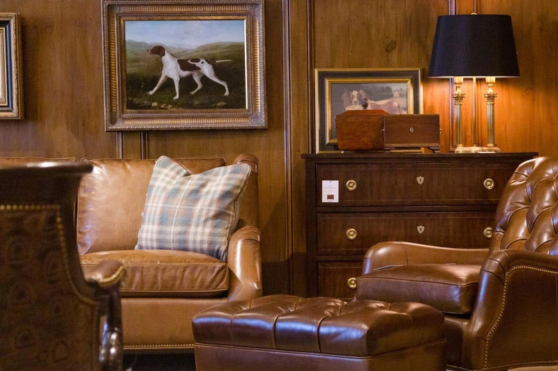 Luxurious Hancock & Moore living room with leather furniture and decorative accessories.